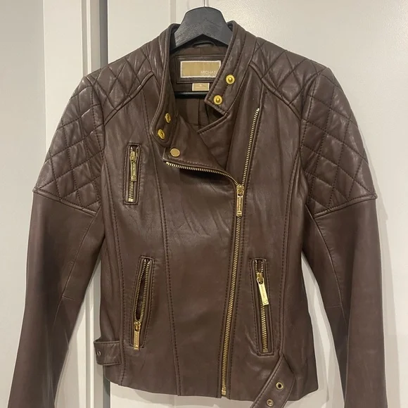 MICHAEL KORS BROWN LEATHER QUILTED MISSY NOTO JACKET 10/10 CONDITION - Picture 2 of 10